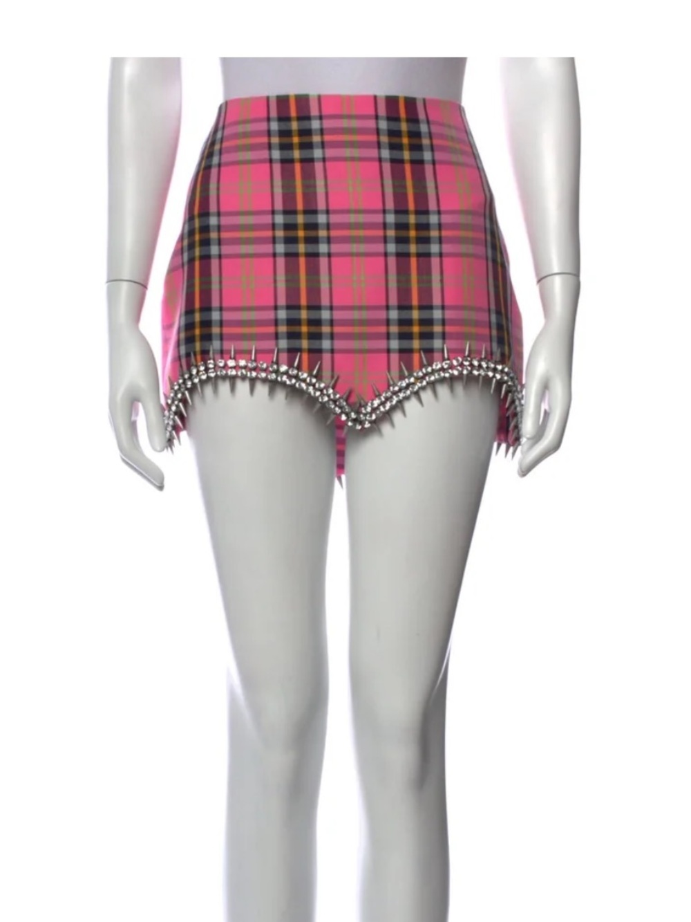 AREA Pink Plaid Spike-Hem Mini skirt